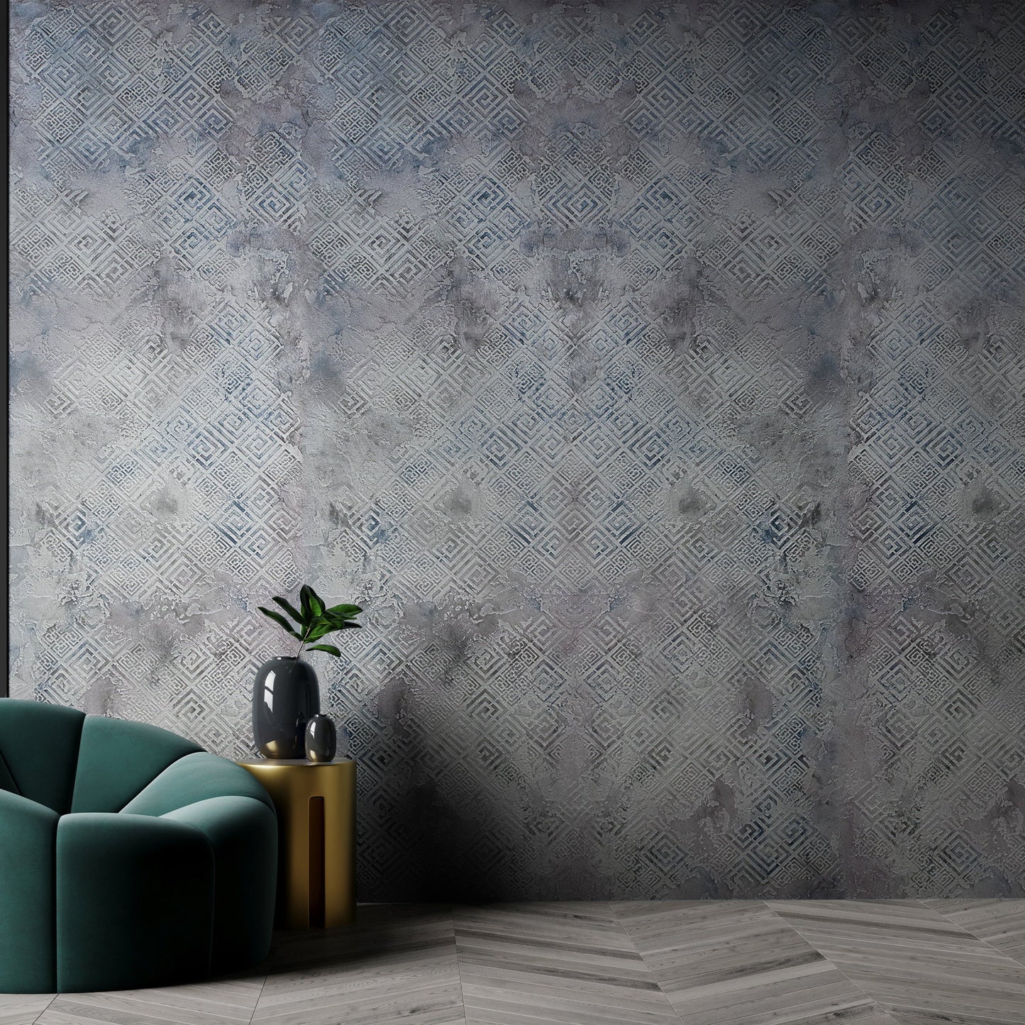 textured marmorino wall finish with stencils