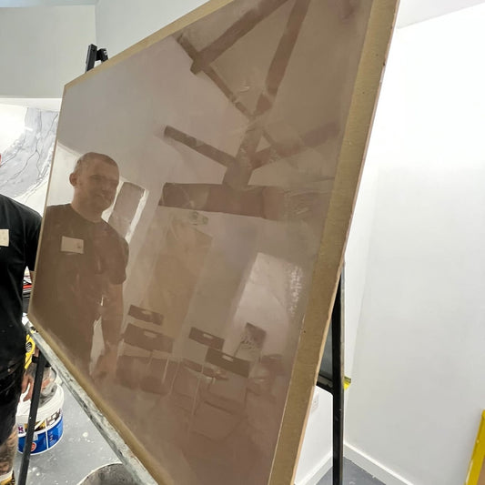 marble plaster on a board showing the mirror finish